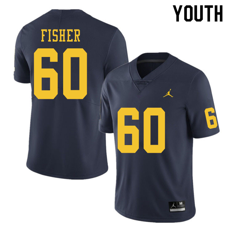 Youth #60 Luke Fisher Michigan Wolverines College Football Jerseys Sale-Navy